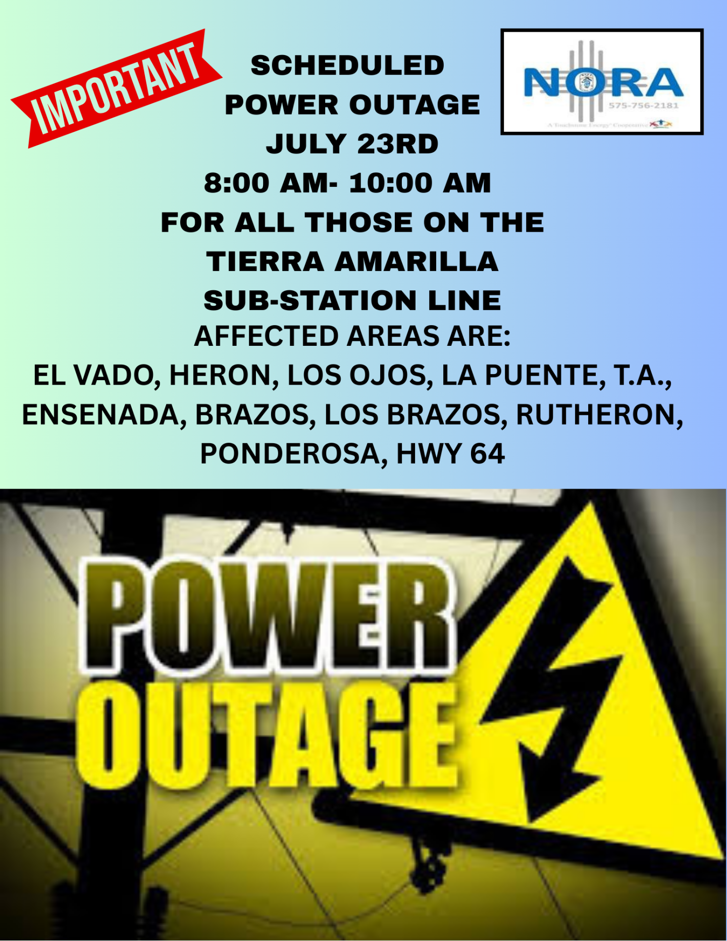 SCHEDULED POWER OUTAGE
